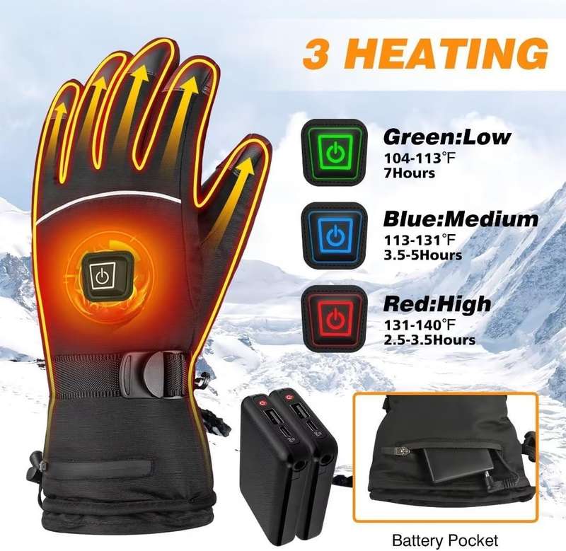 Unisex Rechargeable Heated Gloves - 3 Heat Settings  Electric Winter Gloves with Touchscreen C...