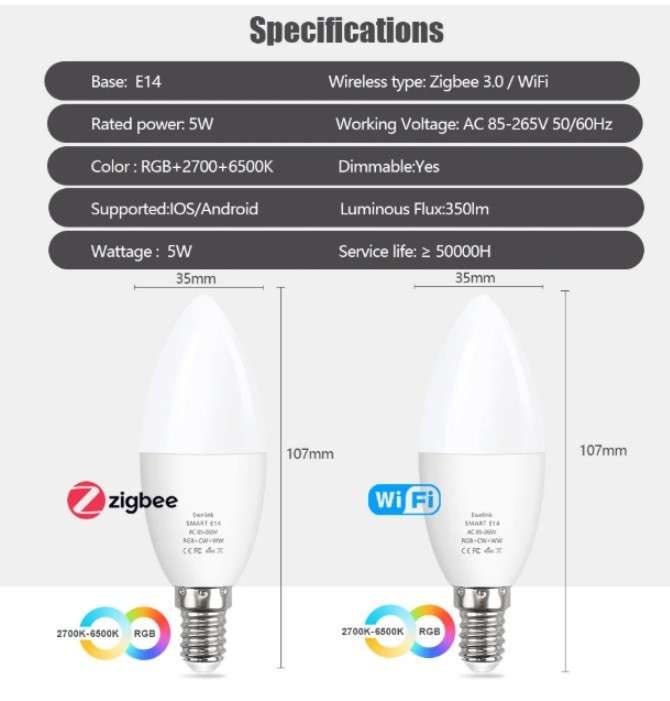 Ewelink Zigbee E14 Bulb - 5w