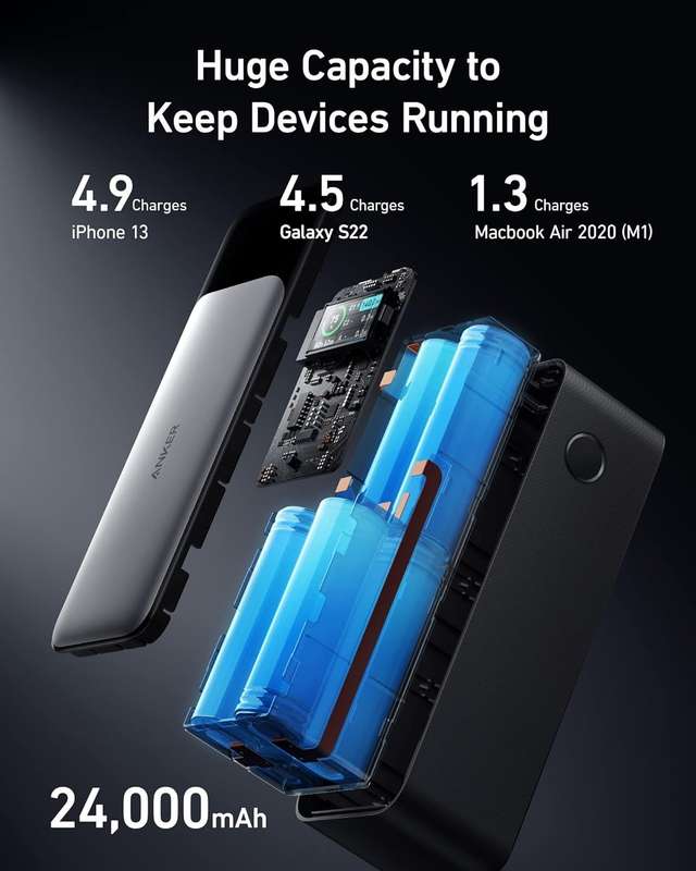 Anker 737 Power Bank- 24-000mAh 3-Port Laptop Portable Charger with 140W Output