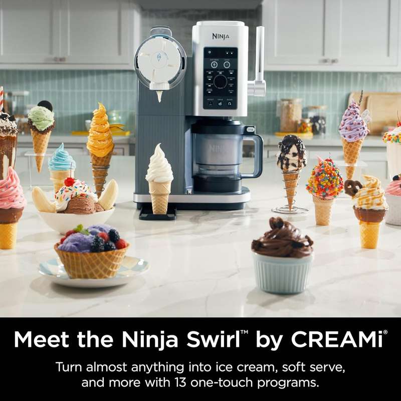 Ninja Swirl Ice Cream & Soft Serve Maker | 13-in-1 | Low-Calorie & Custom Treats | Includes 2 Pints