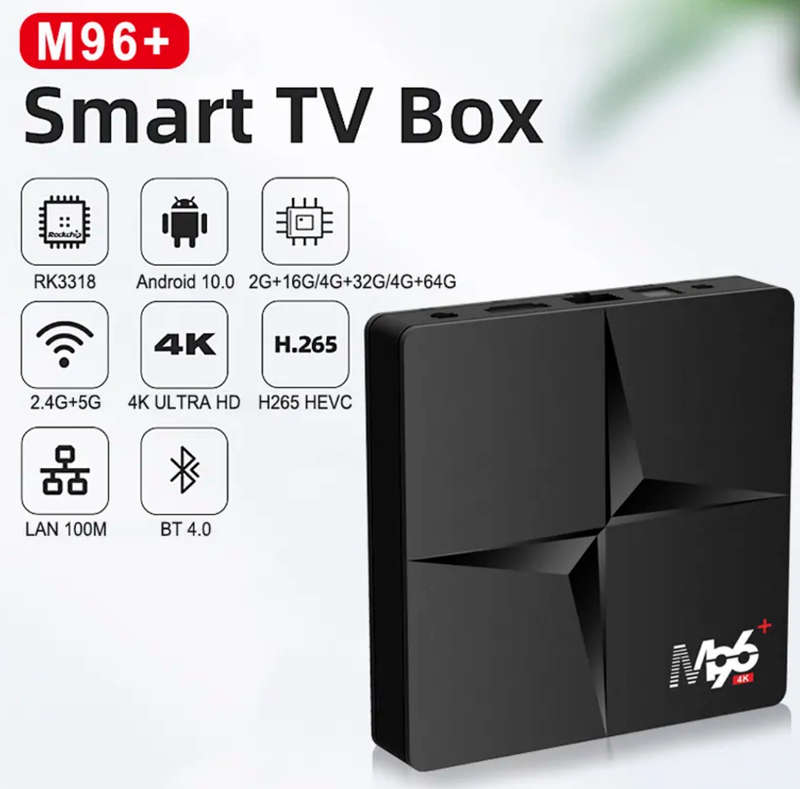 M96+ 4K Android TV Media Player (4GB/ 32GB) 2.4G 5G WiFi Bluetooth 4.1 Support 4K H.265