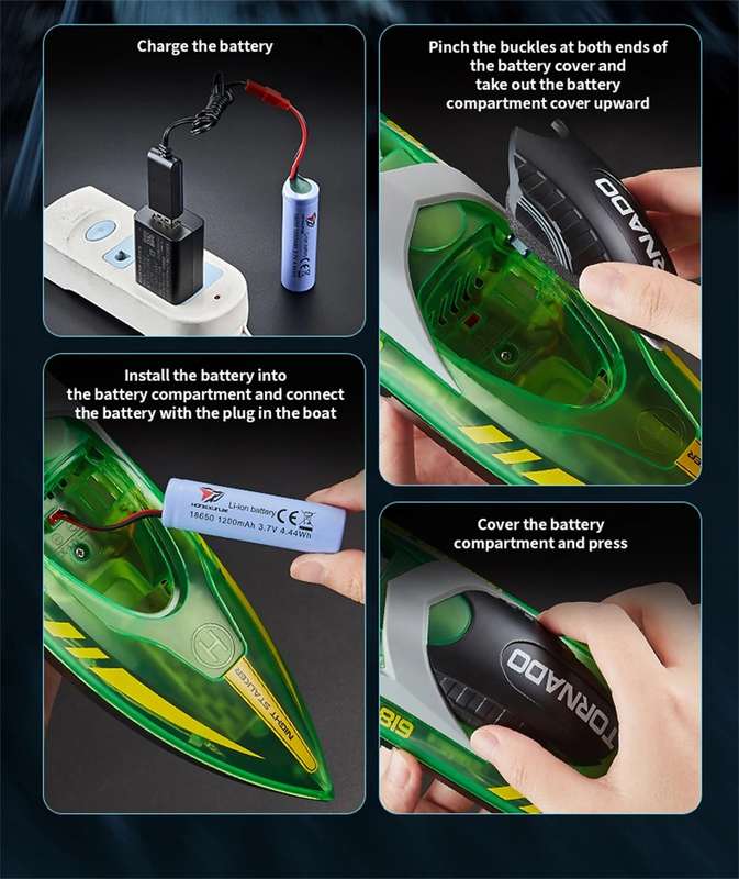 High-Speed LED RC Boat with One-Key Recovery & 120-Minute Battery Life - Demo Unit - Works 100%