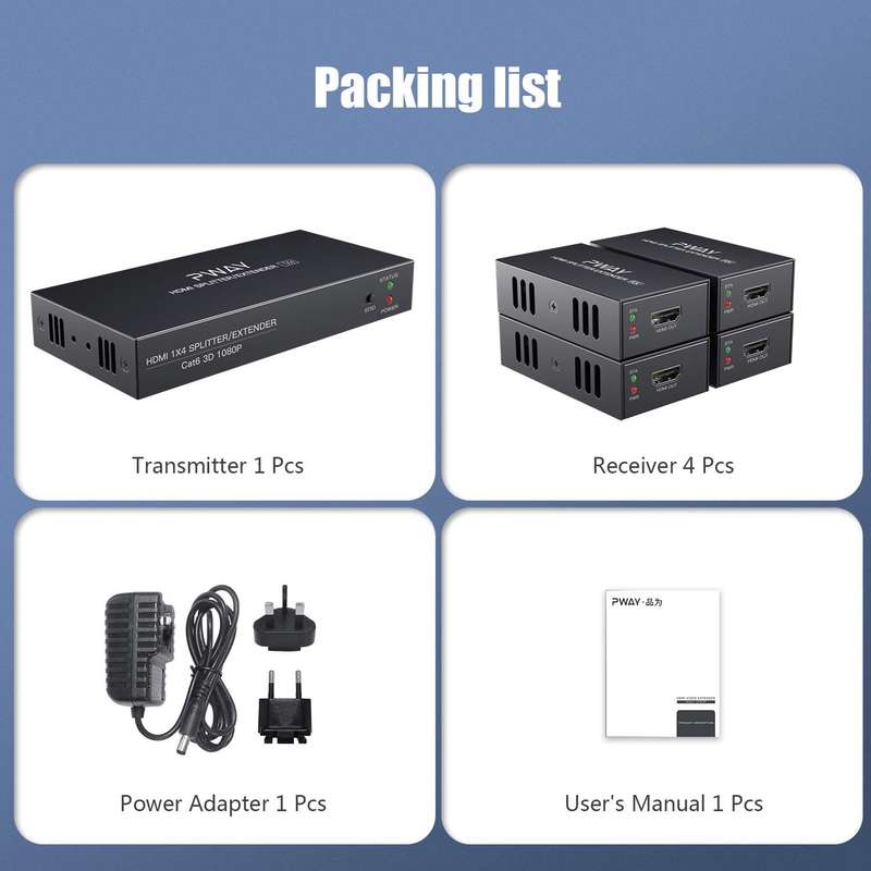 1x4 Extender Splitter over Cat5e/Cat6 - 150m (DT2104) 1080P@60Hz Resolution