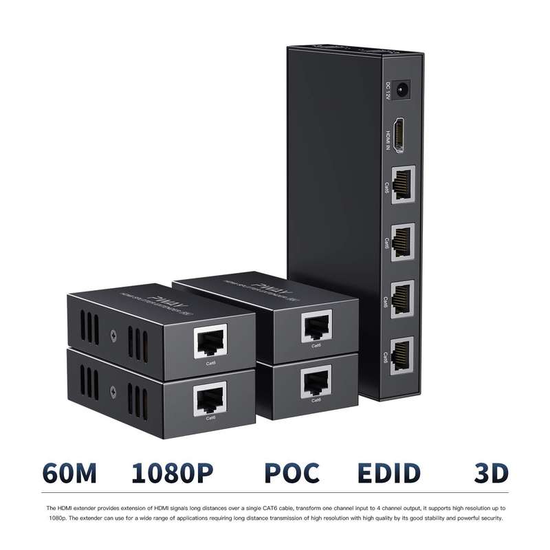 1x4 Extender Splitter over Cat5e/Cat6 - 150m (DT2104) 1080P@60Hz Resolution