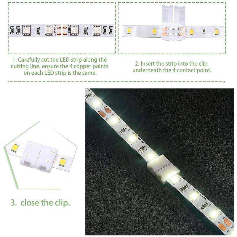 2 Pin 10mm LED Connector Kit for Single Color 5050 Led Strip Lights