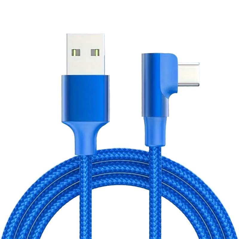 90 Degree Right Angle USB TO USB-C 2.0 Fast Data Sync Charging Cable Blue 25CM