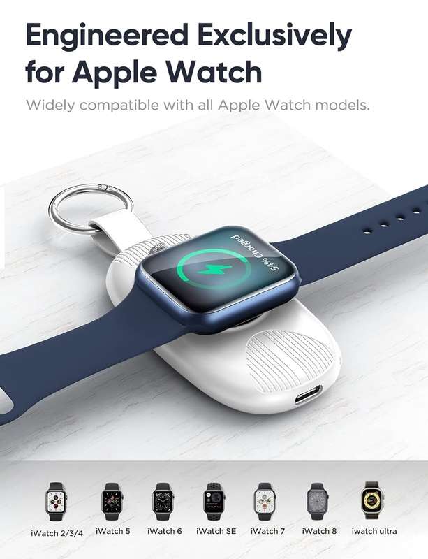 Portable Charger for Apple Watch - 1000mAh Magnetic Keychain Wireless Power Bank Watch Charger - ...