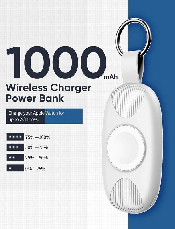 Portable Charger for Apple Watch - 1000mAh Magnetic Keychain Wireless Power Bank Watch Charger - ...