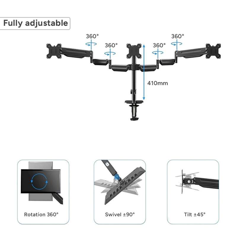 Triple Monitor Desk Stand - Designed to Hold Three 17-24 Monitors