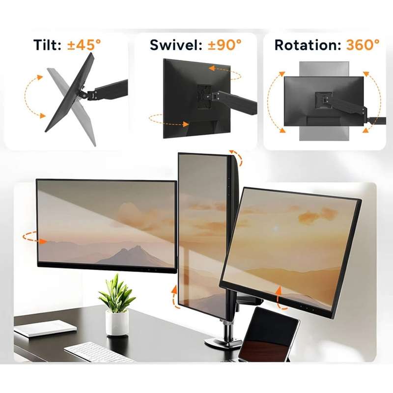 Triple Monitor Desk Stand - Designed to Hold Three 17-24 Monitors