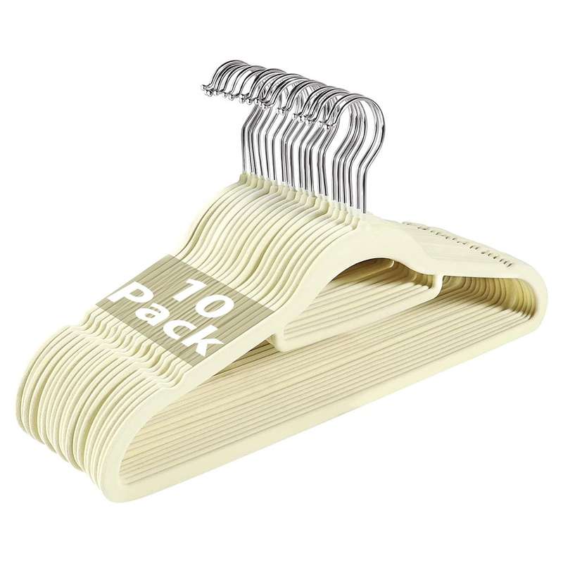 Velvet Non Slip Hangers - 10 Pack - Available in Various Colours Cream