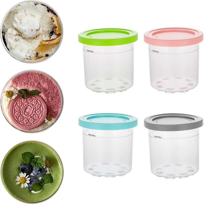 Ninja Creami Pint Containers and Lids with Spoons (Set of 4) - Includes Ice-Cream Scoop