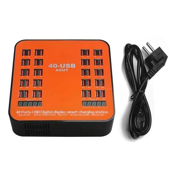 40-Port USB Digital Display Smart Charging Station AC100-240V