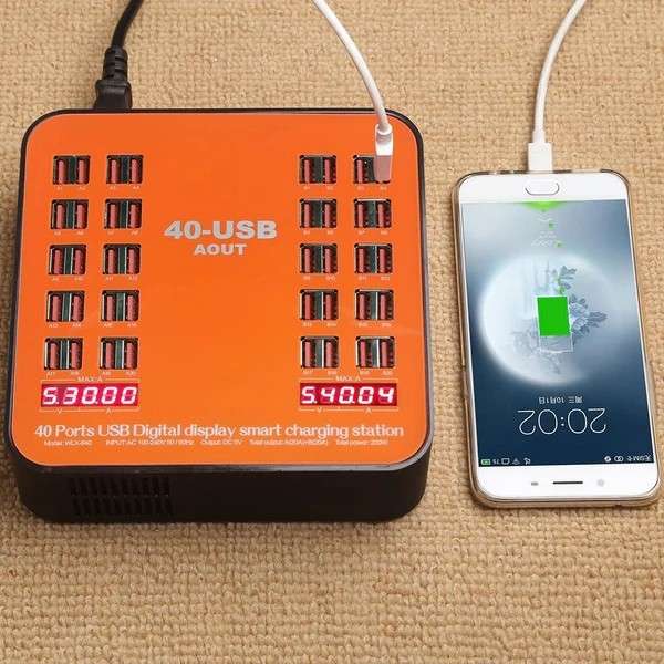 40-Port USB Digital Display Smart Charging Station AC100-240V