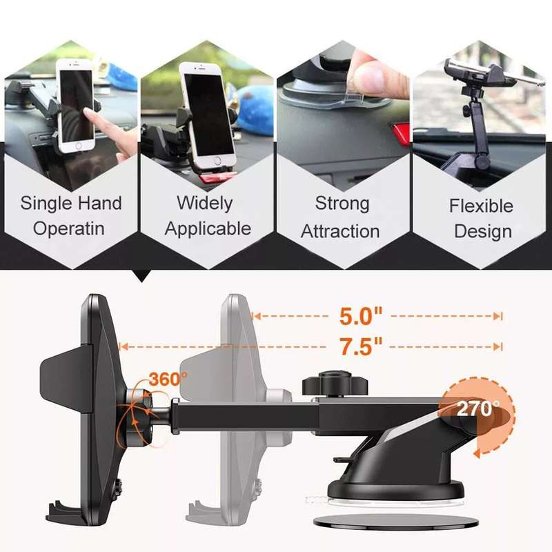 Universal Cellphone Windscreen Mount with 360° Swivel - Auto Lock Function - Adjustable Angle