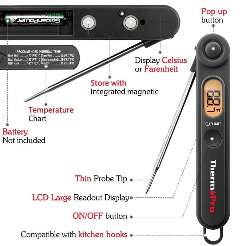 ThermoPro Digital Meat Thermometer - Available in Various Colours Red