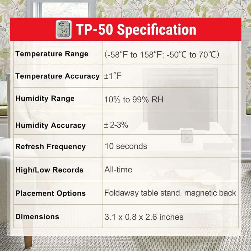 ThermoPro TP50 Digital Indoor Thermometer Hygrometer -  Humidity Gauge with Temperature Monitor