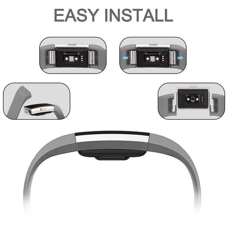 Fitbit Charge 2 Silicon Band - Adjustable Replacement Strap - Grey (Small)