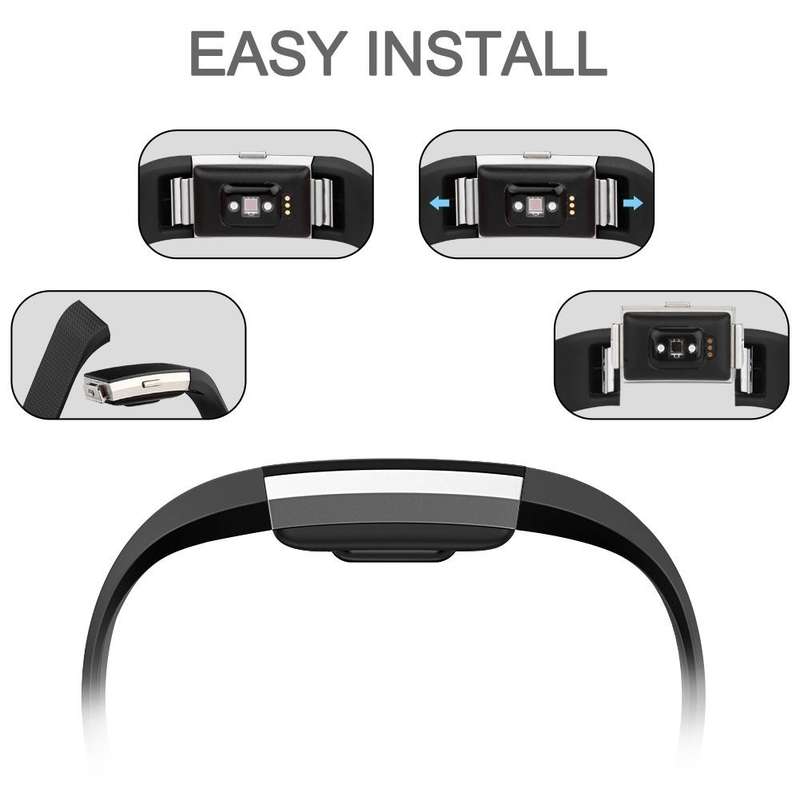 Fitbit Charge 2 Silicon Band - Adjustable Replacement Strap - BLACK Small