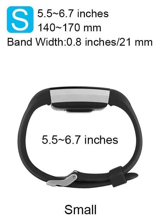 Fitbit Charge 2 Silicon Band - Adjustable Replacement Strap - BLACK Small