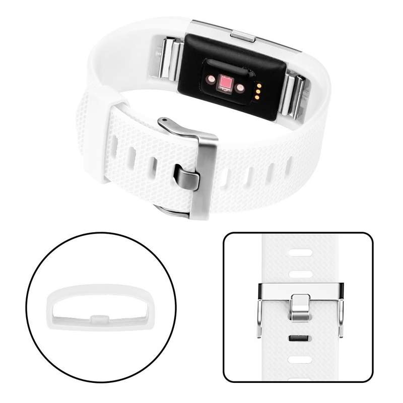 Fitbit Charge 2 Silicon Band - Adjustable Replacement Strap - WHITE (Large)