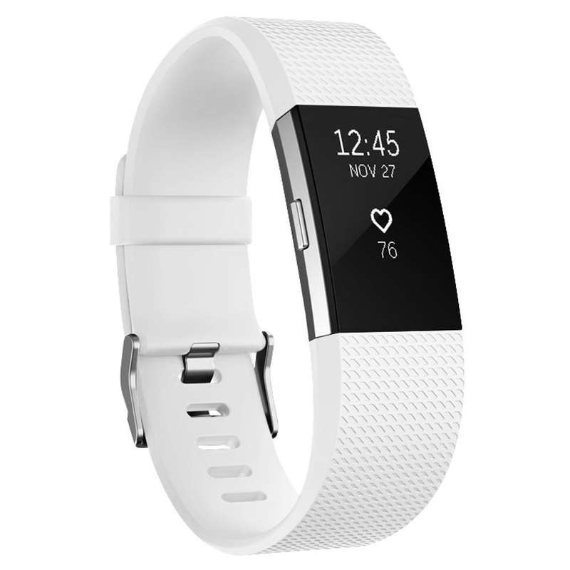 Fitbit Charge 2 Silicon Band - Adjustable Replacement Strap - WHITE (Large)