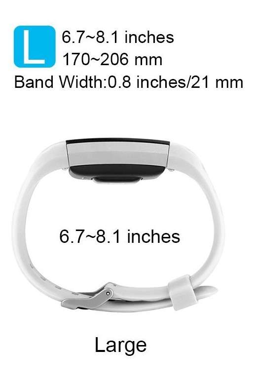 Fitbit Charge 2 Silicon Band - Adjustable Replacement Strap - WHITE (Large)