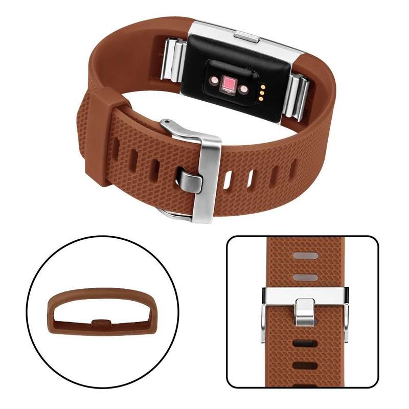 Fitbit Charge 2 Silicon Band - Adjustable Replacement Strap - Brown (Medium/ Large)