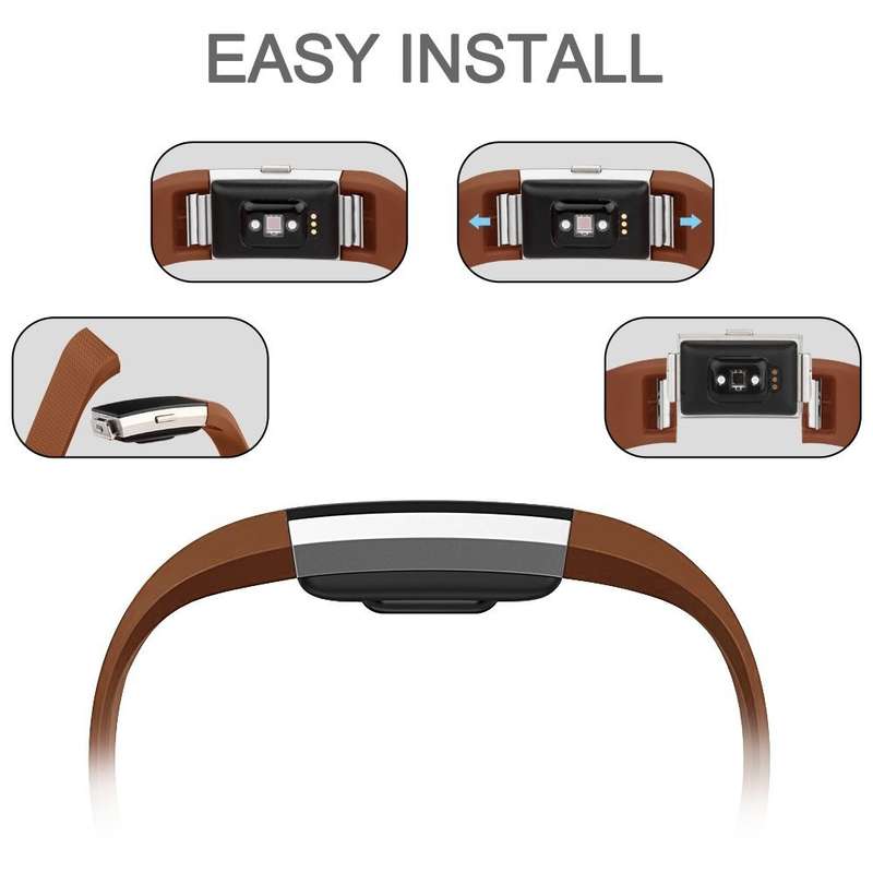Fitbit Charge 2 Silicon Band - Adjustable Replacement Strap - Brown (Medium/ Large)