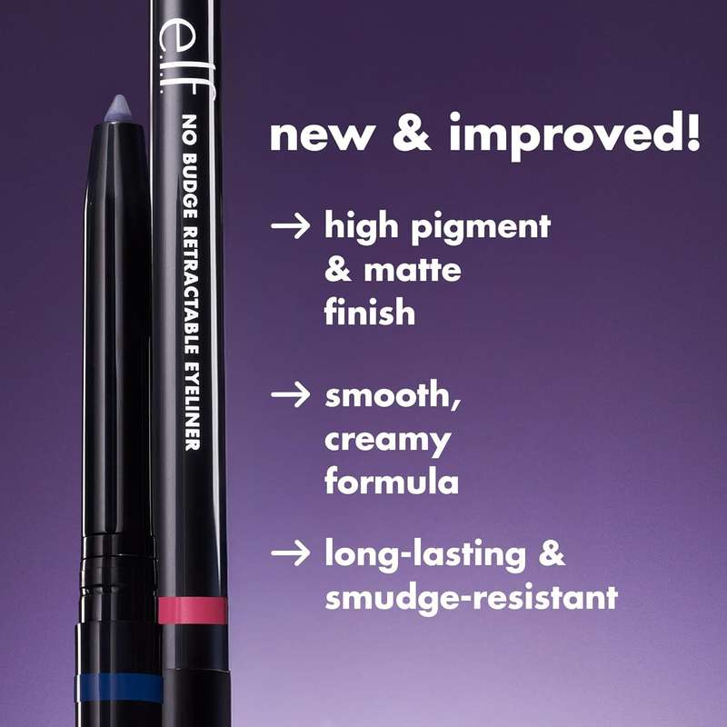 e.l.f. No Budge Retractable Eyeliner - Creamy- Ultra-Pigmented & Waterproof - Creates Bold & Defi...