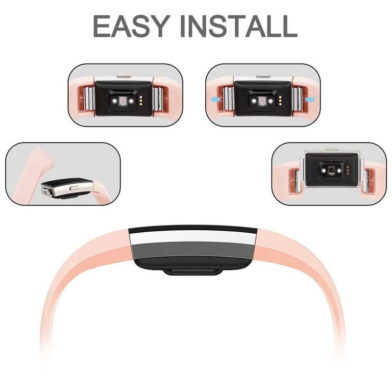 Fitbit Charge 2 Silicon Band - Adjustable Replacement Strap - Blush Pink (Large)