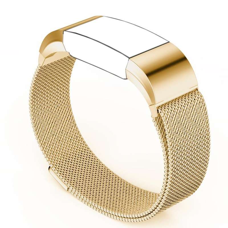 Fitbit Charge 2 Stainless Steel Band - Adjustable Replacement Strap with Magnetic Lock - Gold