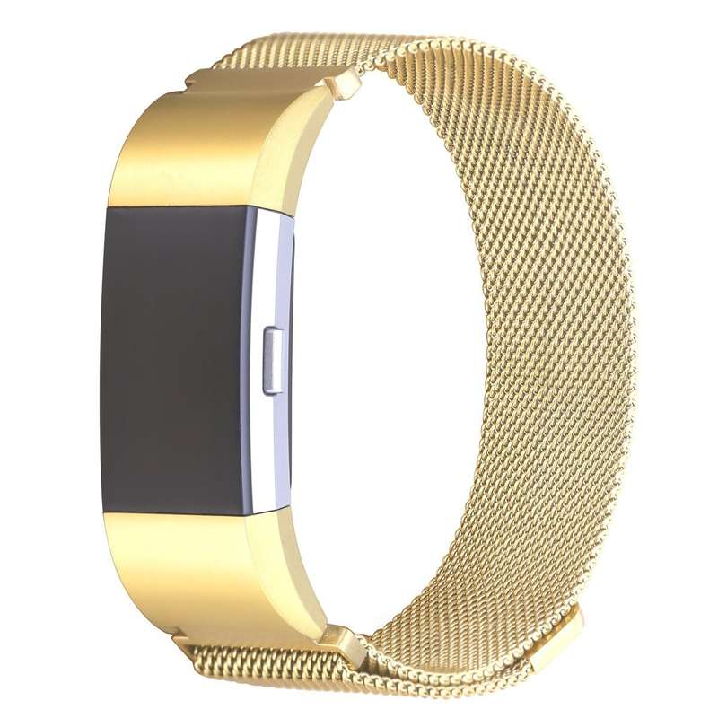 Fitbit Charge 2 Stainless Steel Band - Adjustable Replacement Strap with Magnetic Lock - Gold