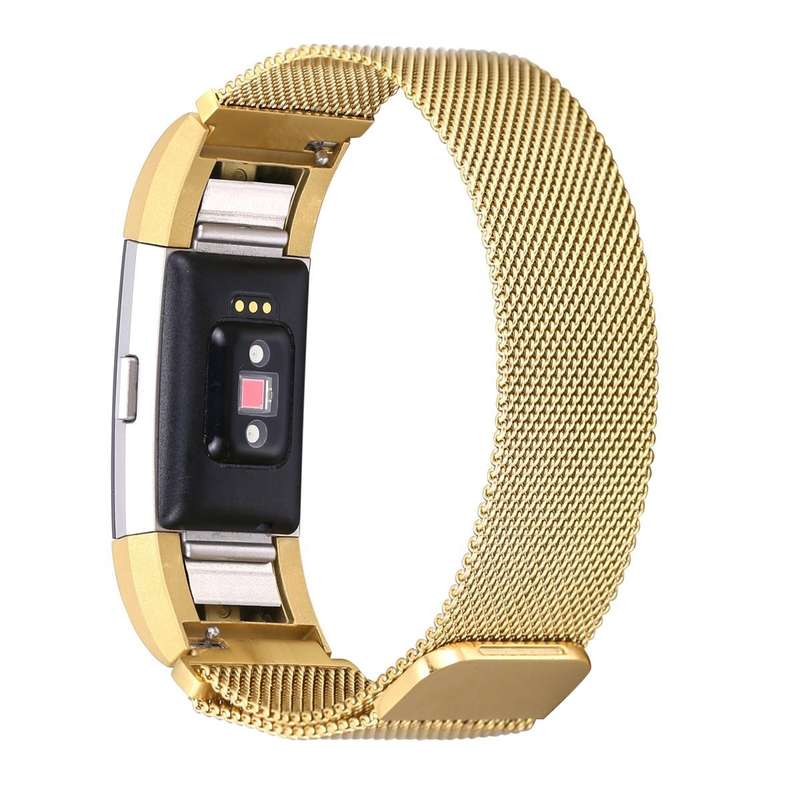 Fitbit Charge 2 Stainless Steel Band - Adjustable Replacement Strap with Magnetic Lock - Gold