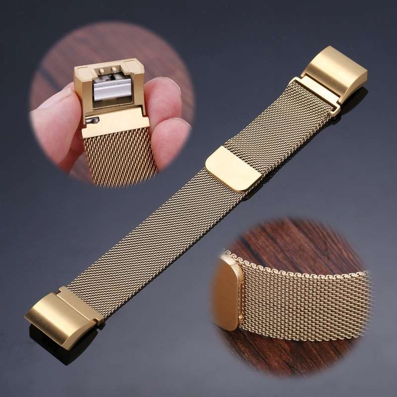 Fitbit Charge 2 Stainless Steel Band - Adjustable Replacement Strap with Magnetic Lock - Gold