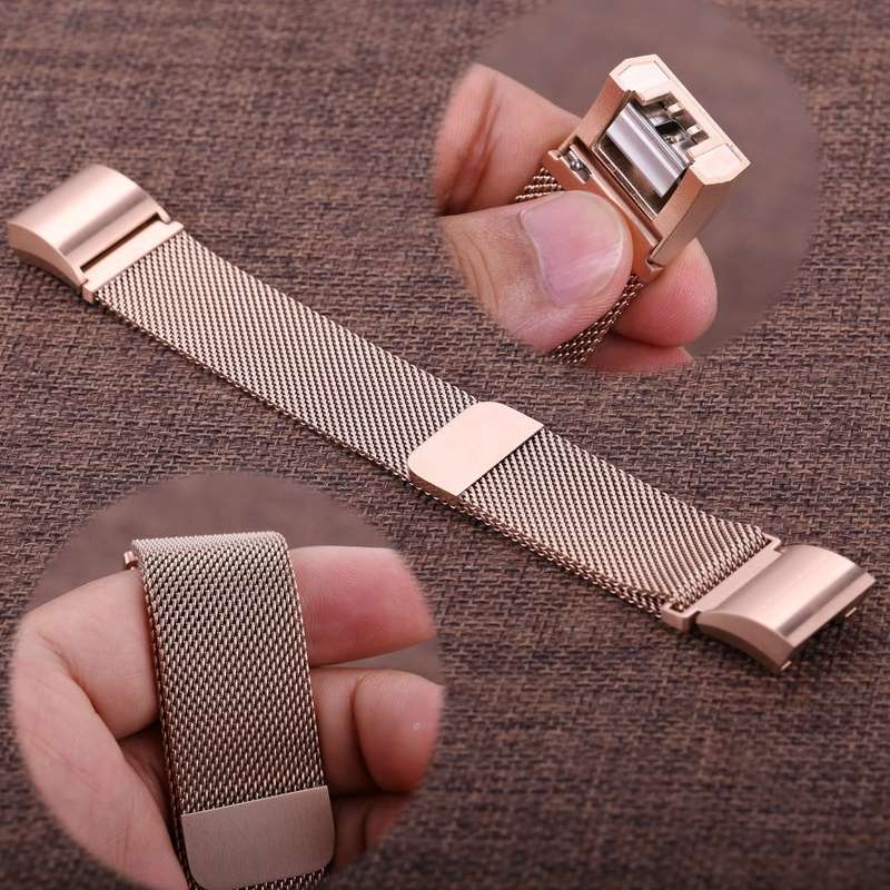 Fitbit Charge 2 Stainless Steel Band - Adjustable Replacement Strap with Magnetic Lock - Rose Gold