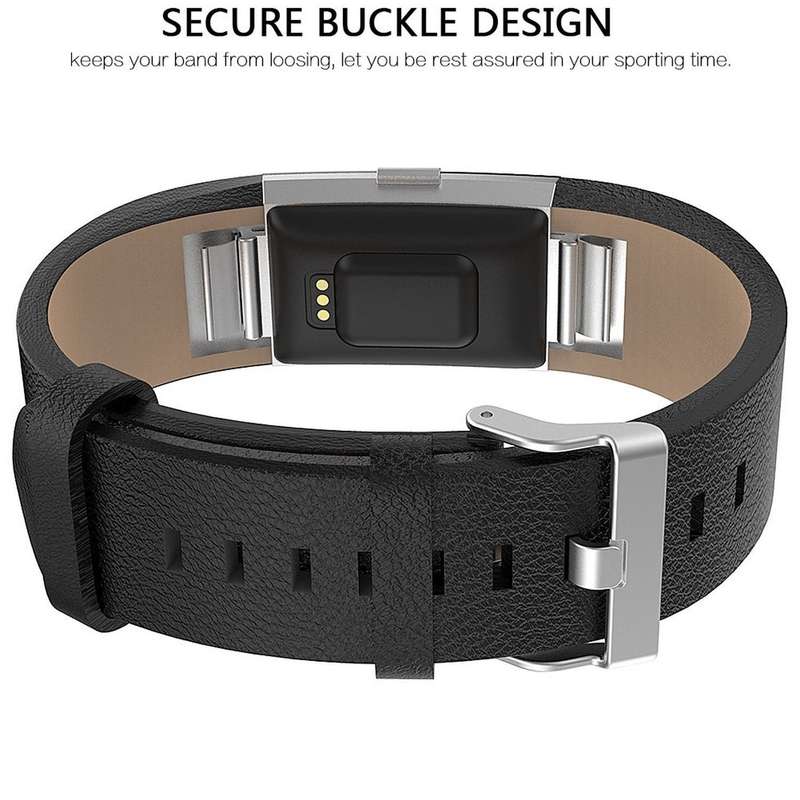 Fitbit Charge 2 Leather Band - Adjustable Replacement Strap - Black