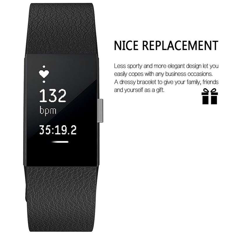 Fitbit Charge 2 Leather Band - Adjustable Replacement Strap - Black
