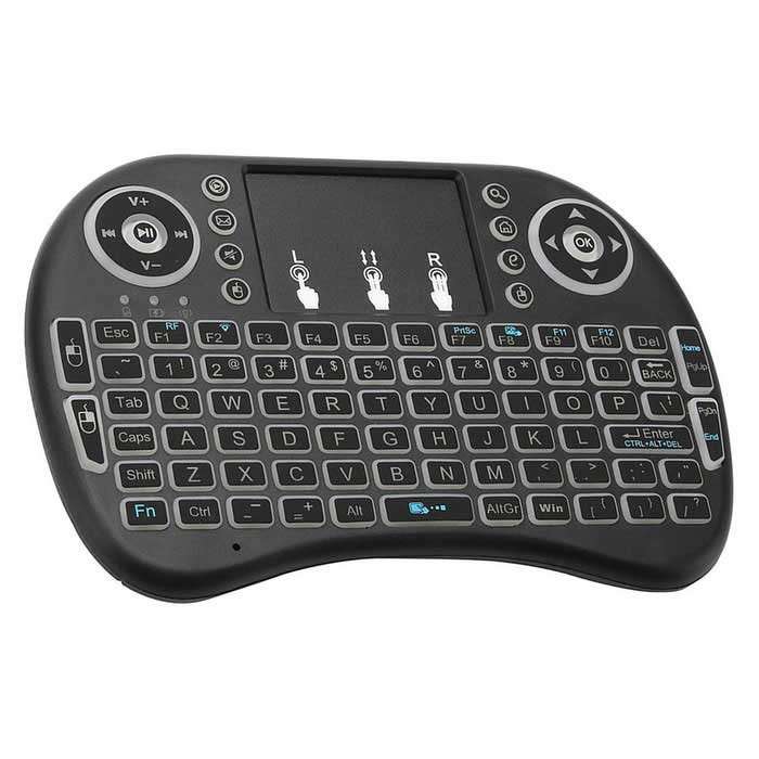 i8 Backlit Mini Wireless Keyboard With Touchpad Infrared Remote Control - rechargeable battery