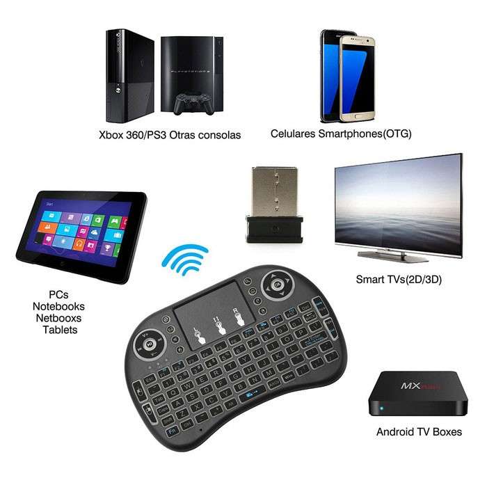 i8 Backlit Mini Wireless Keyboard With Touchpad Infrared Remote Control - rechargeable battery