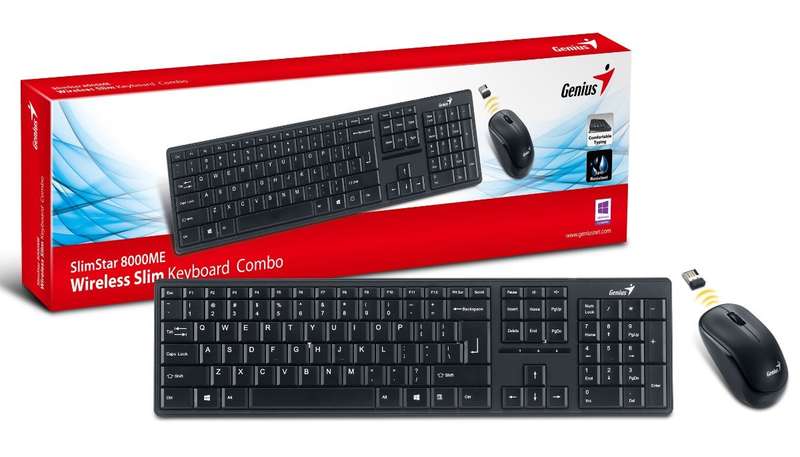 Genius SlimStar 8000ME Wireless Desktop Set - Keyboard & USB Optical Mouse, 1200dpi Resolution, Inte