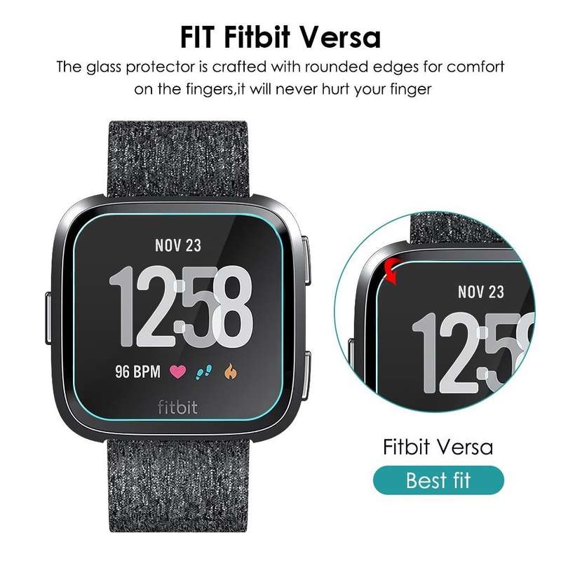 Fitbit Versa Screen Protector 9H Tempered Glass Round Edge Crystal Clear (3 pack)