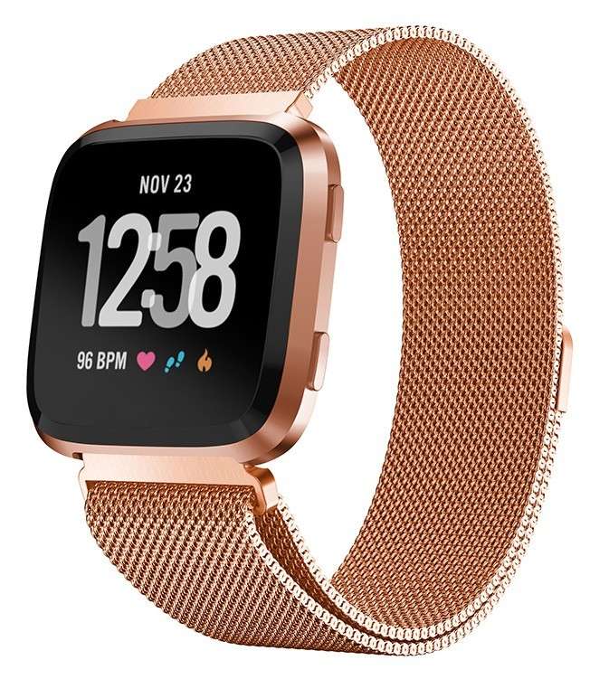 Fitbit Versa Magnetic Milanese Loop Stainless Steel Watch Band - Rose Gold