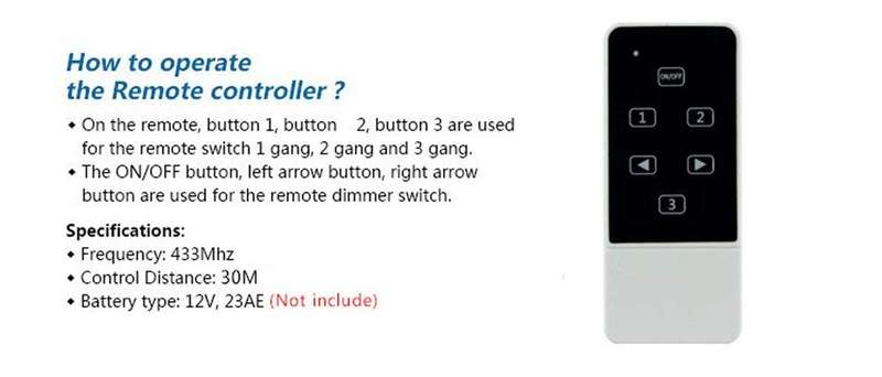 Dimmable Smart Light Switch - RF Touch Remote Control - 1 Gang (NO NEUTRAL REQUIRED) Black