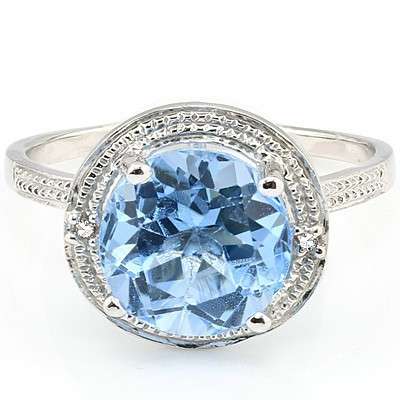 ENTHRALLING 2.09 CT BLUE TOPAZ DOUBLE WHITE DIAMOND 0.925 STERLING SILVER W/ PLATINUM RING