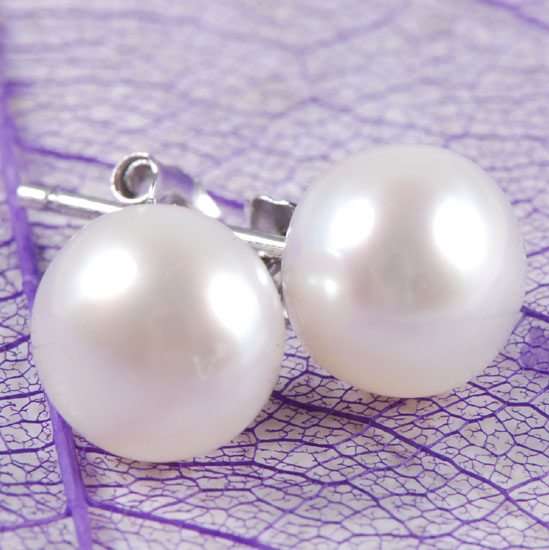 GORGEOUS 9mm FRESH WATER PEARL STUDS, STERLING SILVER