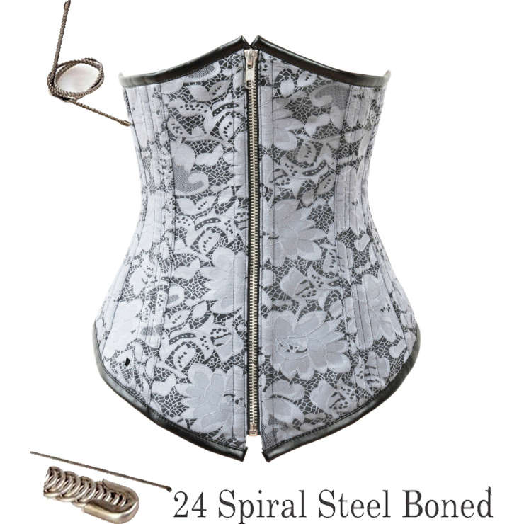 Waist Cincher Corset Body Shaper Girdle, Floral Lace Overlay Waist Training Corset, 24 Spiral Steel Boned Underbust Corset, #N8755