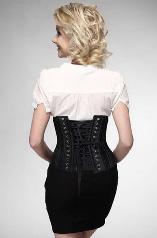 26 Steel Bone Underbust Corset, Comfortable Black Underbust Corset, Satin Busk Closure Lace Up Underbust Corset, Cheap High Quality Corset, #N9621