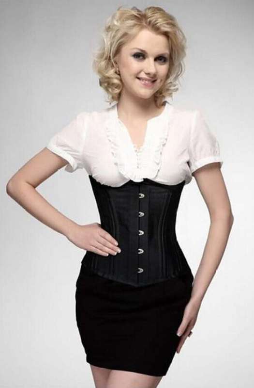 26 Steel Bone Underbust Corset, Comfortable Black Underbust Corset, Satin Busk Closure Lace Up Underbust Corset, Cheap High Quality Corset, #N9621