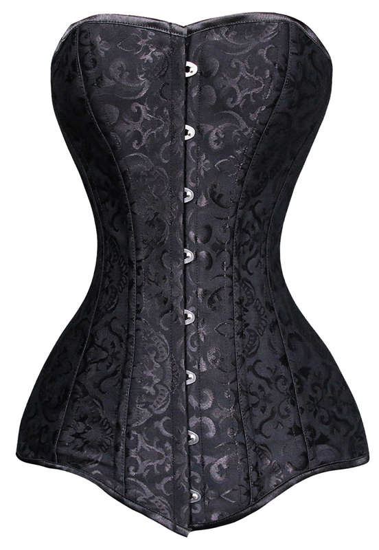 Jacquard Weave Double Boned Overbust Corset, Black Steel Bones Corset, Hourglass Torso Shaper Corset, #N9892